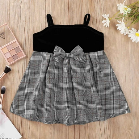 

Herrnalise Toddler Kid Baby Girls Plaid Princess Dress Elegant Bow-knot Casual Clothes