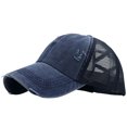 thumbnail image 1 of Malla Rasgada Algodón Lavado Cola Caballo Desgastada Con Visera Sombrero para Hombres Y Mujeres Béisbol Con Visera para El (azul Marino) [tarifa Embalaje Agregada Énfasis en Embalaje Separado], 1 of 9