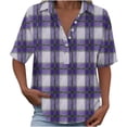 thumbnail image 7 of Guluxicc Polo Shirts for Women 3/4 Sleeve Plaid Trendy Tops Summer V Neck T Shirts Fashion Clothing, 7 of 7