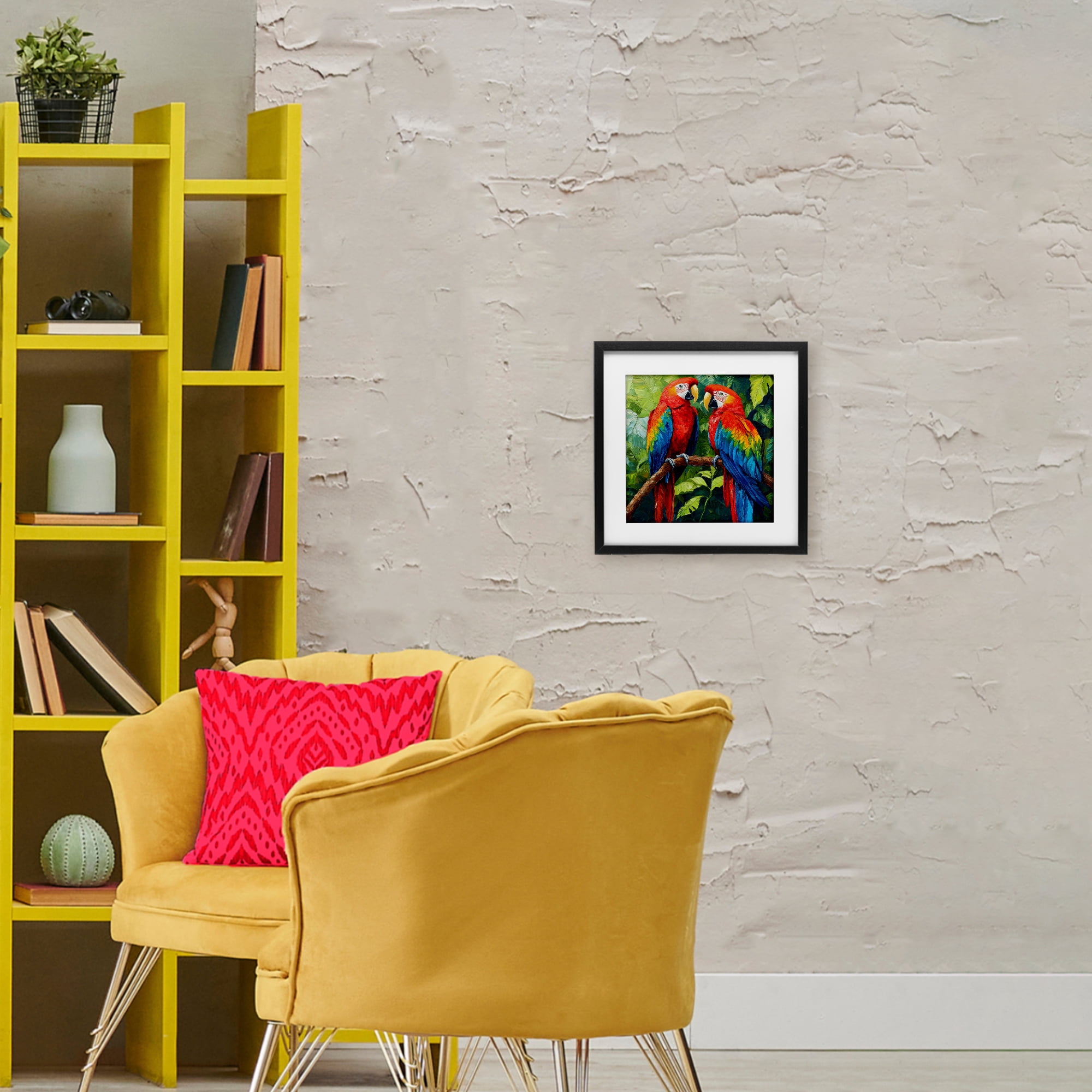 Stupell Industries Tropical Parrot Pair Black Framed Print Under Glass, design by Petal Prints Design