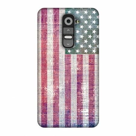 LG G2 Case, Premium Handcrafted Printed Designer Hard Snap on Shell Case Back Cover with Screen Cleaning Kit for LG G2 D802 - USA flag- Wood