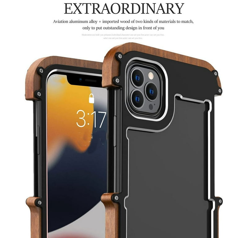 Dteck iPhone 13 Pro Max Case, Heavy Duty Aluminum Metal Wood Dteck iPhone 13 Pro Max Case, Heavy Duty Aluminum Metal Wood