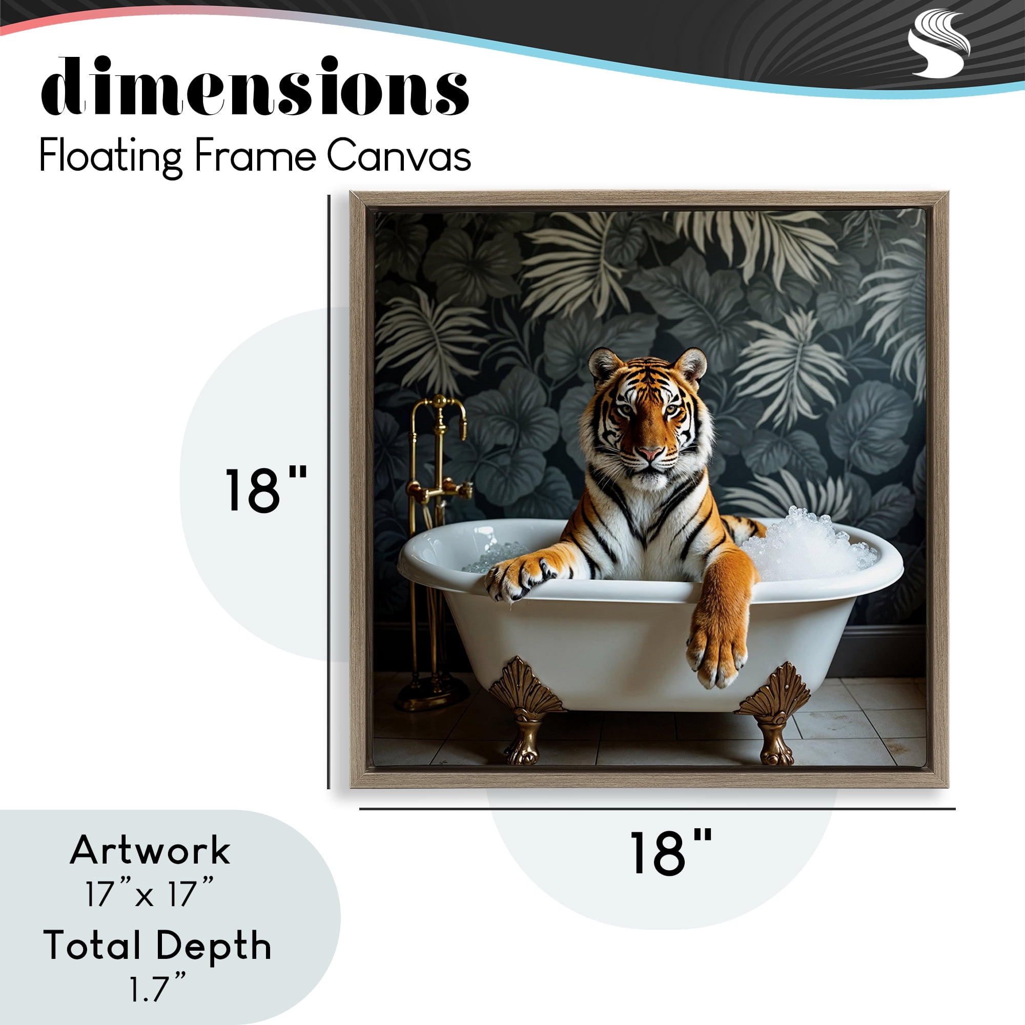 Tiger in Exotic Bubble Bath Brown Framed Floater Canvas Wall Art, design by Lettered and Lined