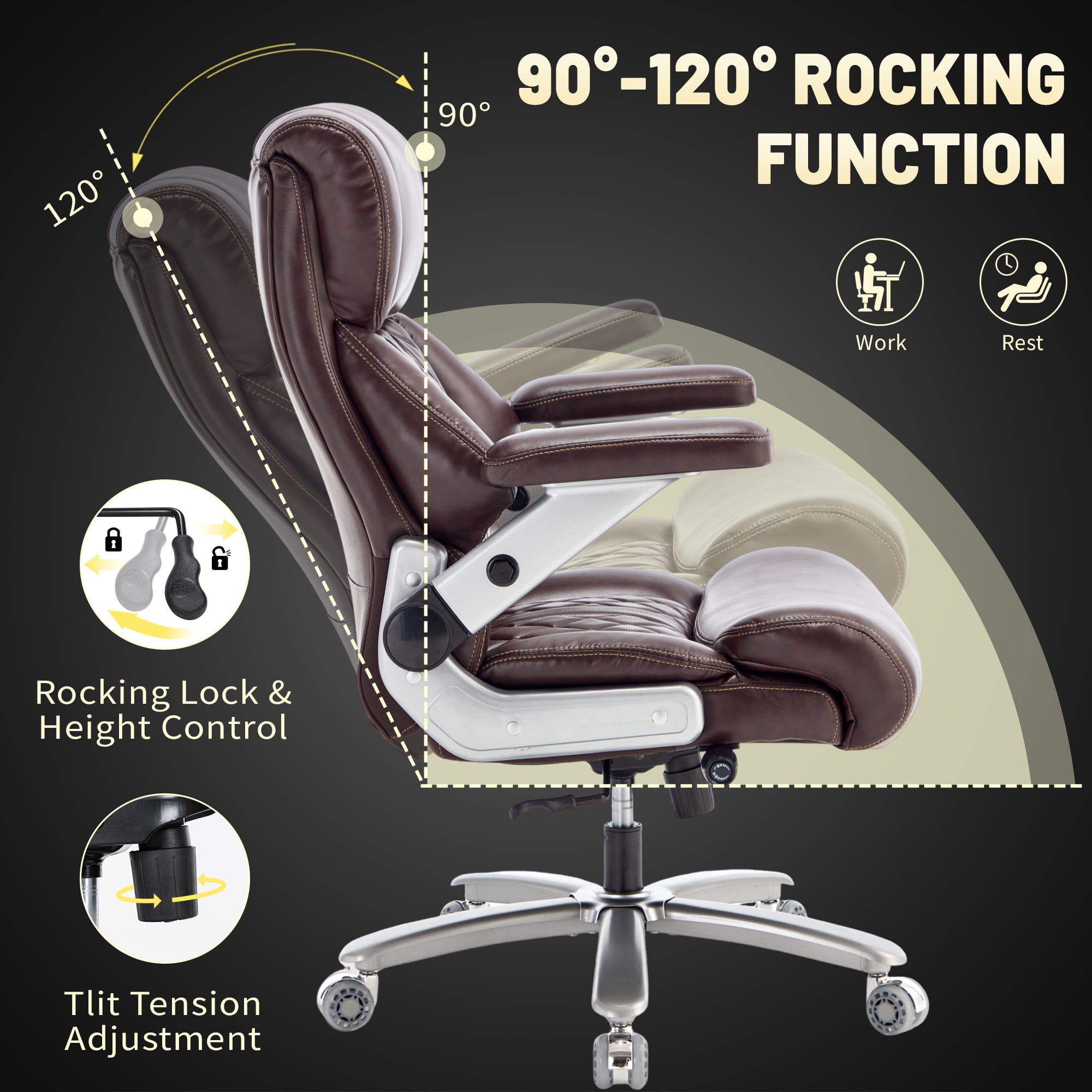 800lbs Executive Chairs with 5D Flip Arms, Heavy Duty Office Chair with Adjustable Lumbar Support, Big and Tall chair with Quiet Rubber Wheel and Extra Wide seat