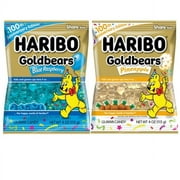 Haribo Goldbears Gummi Candy 100th Anniversary Limited Edition 4 oz. Bag Set of 2 Fruity Flavors (1) Gummy Pineapple and (1) Blue Raspberry Flavor Gummy Chewy Soft Candy