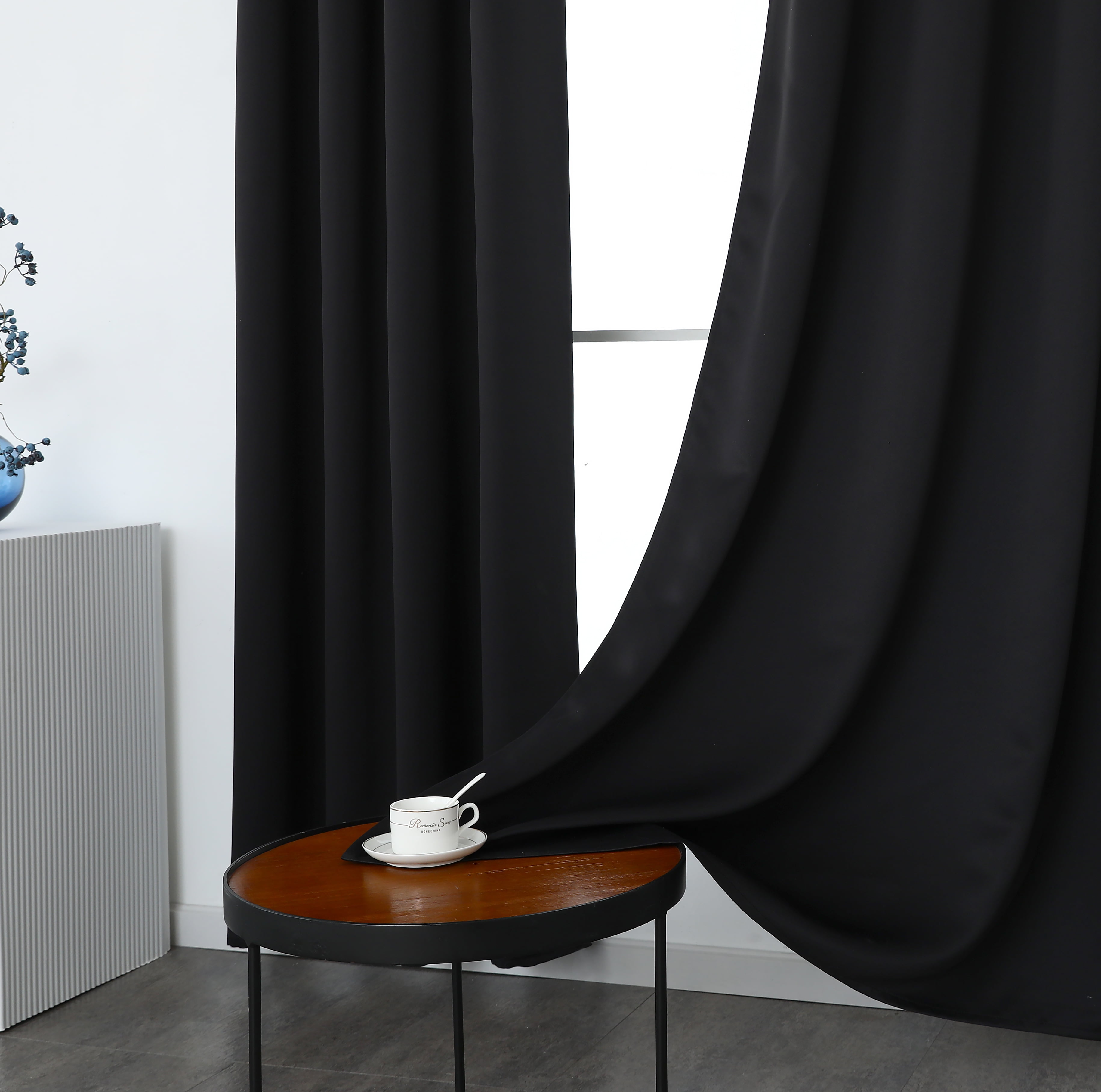 INLINAS 42W x 96L Inch Blackout Curtains for Bedroom, Thermal Insulated, Noise Reduction, Energy Saving Set of 2 Panels, Black