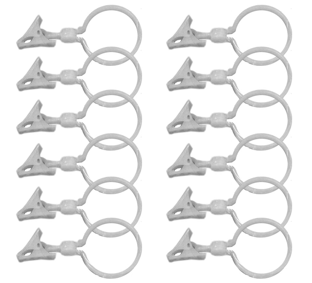 ToolUSA 12 Piece Set Of Shower Curtain Hooks With Pivoting Clips - D152-PL-YW