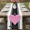 thumbnail image 5 of Valentine's Day Cotton Linen Table Runner for Dining Kitchen, Pink Love Hearts Romantic Black Striped Wedding Outdoor Party Tablerunners, Dresser Scarf Coffee Tablecloth Runners 13x72 Inches, 5 of 8