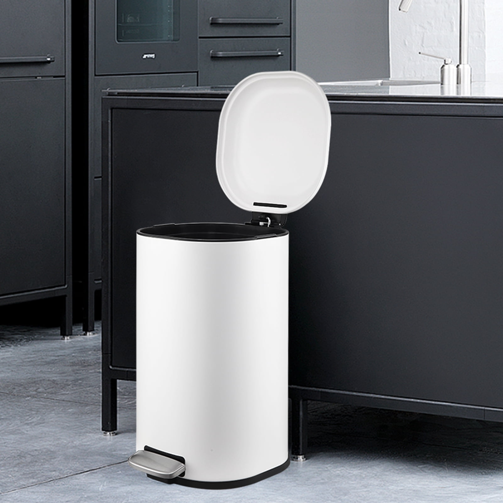 8 Gallon Kitchen Trash Can, 30 Liter Stainless Steel Garbage Bin Without Inner Bucket, Oval Step Recycling Bin with Soft-Close Lid for Dining Room, Bathroom, Home Office