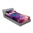 thumbnail image 2 of Ambesonne Cosmos Fitted Sheet & Pillow Sham Set, Magellanic Cloud Stars, Twinxl, Purple Blue Orange, 2 of 2