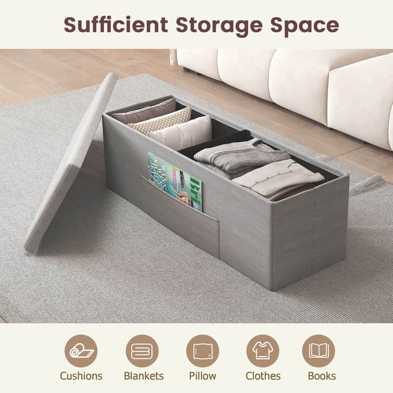 Costway Fabric Folding Storage Ottoman Bench in Light Grey photo 7
