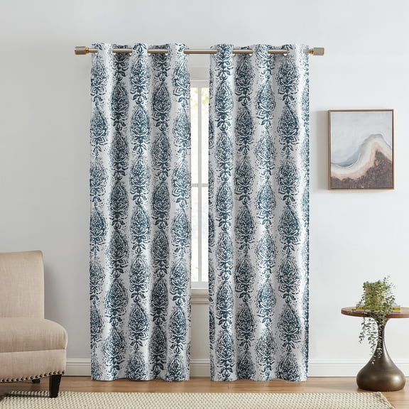 Elrene Home Fashions Raja Boho Print Blackout Window Curtain Panel, Set of 2, Indigo, 37" x 63"