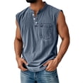 thumbnail image 2 of Mens Tank Tops Summer Casual Workout Loose Fit Henley Shirts Lightweight Muscle Sleeveless Tee Shirts with Pocket Big and Tall Size M-3XL Navy, 2 of 5