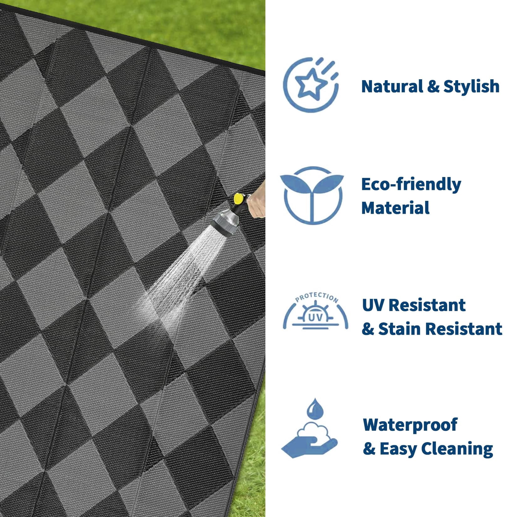 Volkmi Check Adult Outdoor Rugs, 9x12ft, Waterproof,Collapsible, Easy Clean