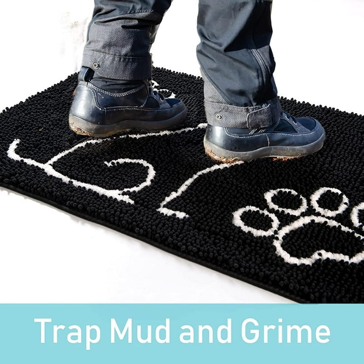 Junovo Indoor Door Mat Rug Super Absorbent Doormats for Muddy Shoes Dog Paws,Non Slip Bathroom Floor Mats,24"x36"Black
