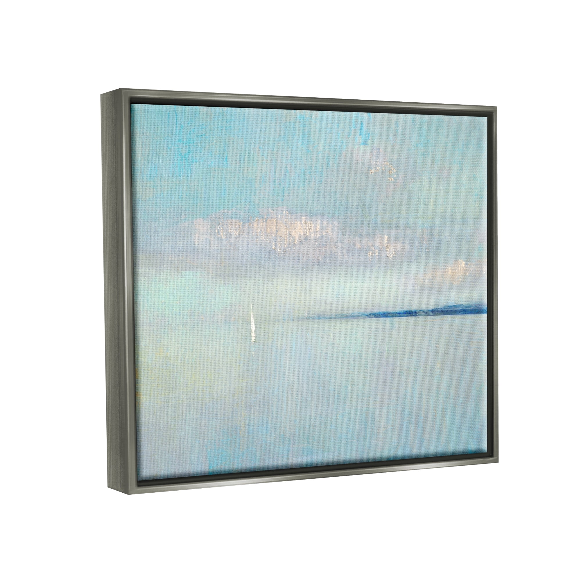 Stupell Industries Atmospheric Cloudy Ocean Scenery Lone Sailboat Floating Painting Luster Gray Floating Framed Canvas Print Wall Art, Design by Katie Swatland