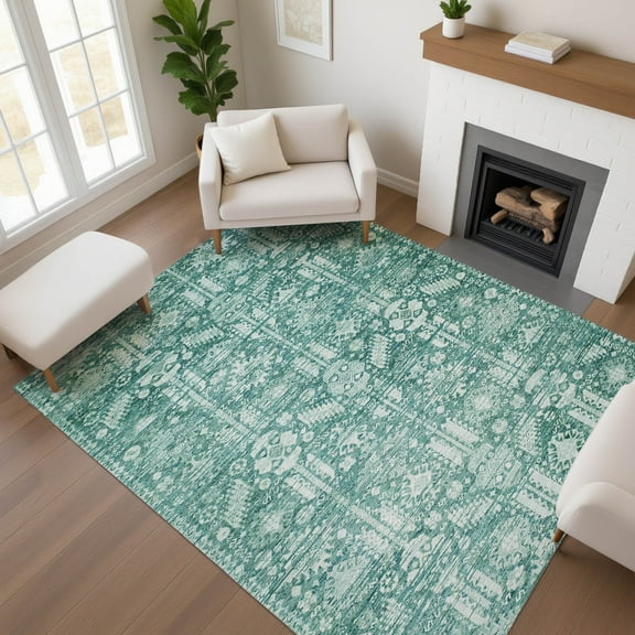 Addison Rugs Mayfield Premium Machine Washable Transitional Global Teal Rectangle Rug, 10' x 14'