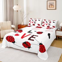 Homewish Kawaii Ladybird Ladybug 4pcs Bed Sheets for Children Teens,Black Red White King Sheets,Love Heart Super Cozy Sheet Set,Luxury Bedroom Decor