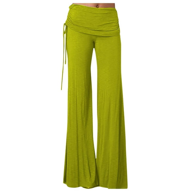 Timegard Plus Size Pants for Women Wide Leg Ruched Drawstring Flare Leggings Casual Comfy Trousers