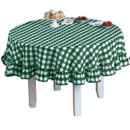 Samantha Checkered Country Style Ruffled 70 Inch Round Tablecloth Samantha Checkered Country Style Ruffled 70 Inch Round Tablecloth