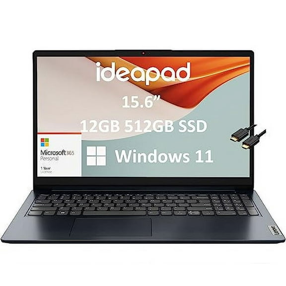 Lenovo IdeaPad 15.6 Laptop with 1 Year Microsoft Office 365, (15.6" FHD Display, 12GB RAM, 512GB SSD, Intel Quad-Core Pentium N6000), Webcam, Wi-Fi 6 and BT 5, IST HDMI, Win 11 Home, Abyss Blue