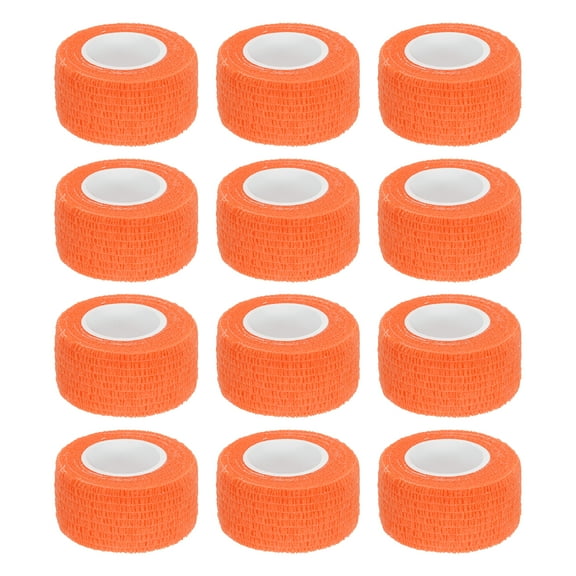 12 Pack Elastic Cohesive Bandage Wrap 1 Inch x 5 Yards Breathable Self Adhesive Athletic Tape Roll Orange Red