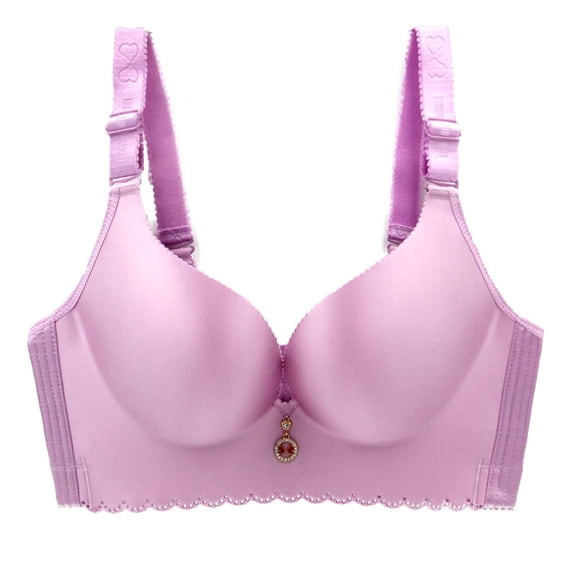IFNWSV Plus Size Wireless Bras for Women Solid Color Seamless Smooth Side Support Push Up Full Coverage Bra Purple 50E