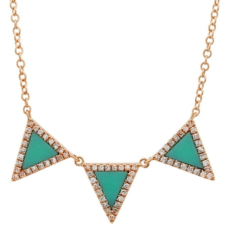 Diamond Triangle Necklace - Trio Triangle Pendant 14k Rose Gold 0.17 Ct Diamond & Turquiose Necklaces For Women