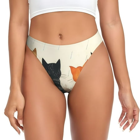 Adobk Four Cats Watching Rain Print Seamless Women Underwear Thongs No Show Ladies Thong No Line Breathable Comfortable Panties Undies for Women-Large