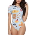 thumbnail image 1 of Fotbe Party Shark Cute Body de Mujer con Cuello Redondo y Mangas Cortas, Sin Mangas Ajustado, Suave, Cómodo y Básico-Small, 1 of 7