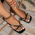 thumbnail image 3 of Dakaela Women's Thong Sandals Square Toe Casual Cross Strappy Flat Slides Casual Walking Flip Flops, 3 of 7