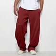 thumbnail image 2 of Dresfit Men's Wide Leg Joggers Solid Color Loose Fit Cotton Pants Open Bottom Drawstring Elastic Waist Sweatpants Straight Pull on Gym Track Pants Wine XL, 2 of 7