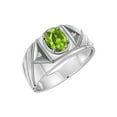 thumbnail image 2 of RYLOS Men's Rings Sterling Silver Rings Classic Designer Style 8X6MM Oval Gemstone & Diamond Ring Peridot Birthstone Rings For Men Size 9, 2 of 6