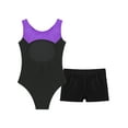 thumbnail image 4 of Rswnyirn Kids Girls 2 Piece Gymnastic Ballet Dance Outfit Sleeveless Open Back Leotard with Shorts Purple&Black 14, 4 of 7