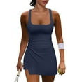 thumbnail image 2 of lcziwo Tennis Dress with Built in Shorts for Women Square Neck Racerback Athletic Golf Dress Yoga Workout Skort Dress Athletic Outfits Navy L, 2 of 9