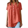 thumbnail image 2 of MaFYtyTPR Women's Cotton Linen Tops Spring Summer V-Neck Pullover Button Short Sleeved Loose T-Shirts Orange M, 2 of 5