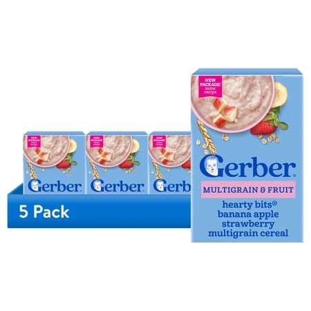 (5 pack) Gerber Hearty Bits Toddler Cereal, Banana Apple Strawberry Multigrain Cereal, Toddler Food 8 oz