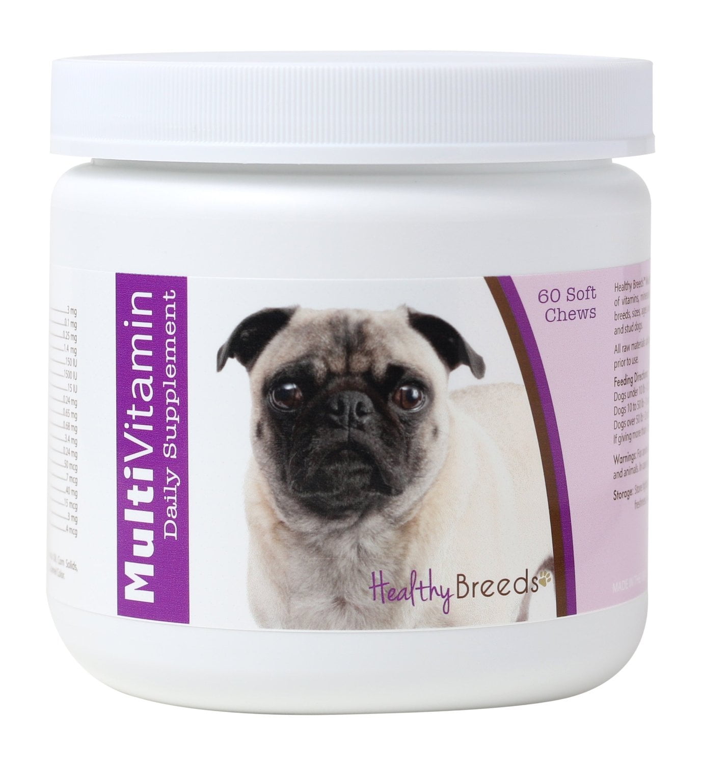 Healthy Breeds Dog MultiVitamin Soft Chew for Pug, Daily Vitamin and