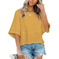 thumbnail image 2 of Summer Oversize Women Solid Color Half Sleeve Loose Shirt Tee Casual Tops, 2 of 4
