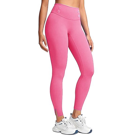 Women's High Waist Slim Fit Yoga Pants, Fleece Lined Thermal Leggings, Tummy Control Workout Tights, Comfortable Everyday Wear, Solid Color Base Layer, Warm Winter Exercise Pants Hot Pink S