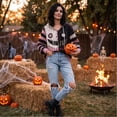 thumbnail image 5 of Hearthz Halloween Face Print Graphic Hoodies for Women Retro Spooky Season Patchwork Pullover Top Fall Pumpkin Graphic Ghost Fleece Lined Hoodie Women with Pockets, 5 of 8