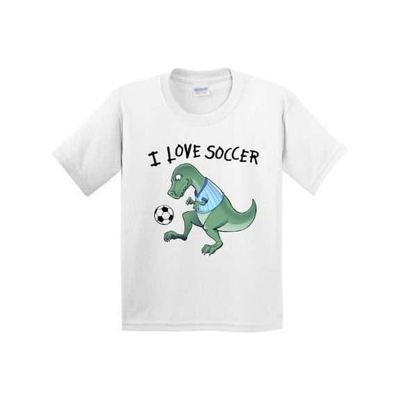 Inktastic I Love Soccer-dinosaur in Blue Youth T-Shirt