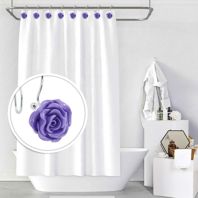 Coolmade Rose Shower Curtain Hooks,12 Pcs Double Glide Shower