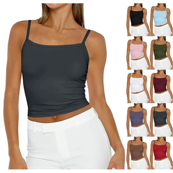 Camisole Tops for Women Sleeveless Adjustable Spaghetti Strap Tank Tops Y2K Basic Shirts Gray XL