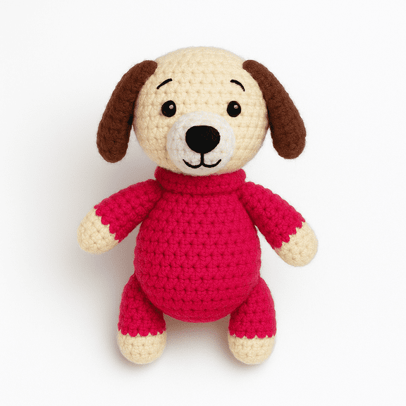Red Guffy handknitted Stuffed Dog Toy, 100% Organic material made Toy, Amigurumi Dog Gift for Kids & Toddlers