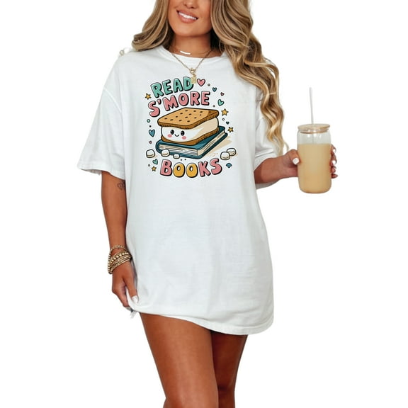 Read S'more Books Cute S'mores Graphic Tee, Book Lover T-Shirt, Fun Reading Shirt, Adorable S'mores Illustration Tee, White Comfort Colors T-Shirt, Small