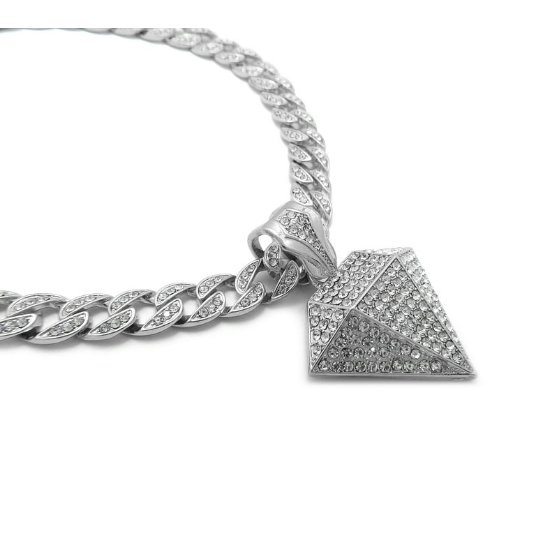 ★Tuewid★Diamond logo pendant silver chain necklace iJewelry2 Diamond Shape Shiny Crystals Encrusted Pendant