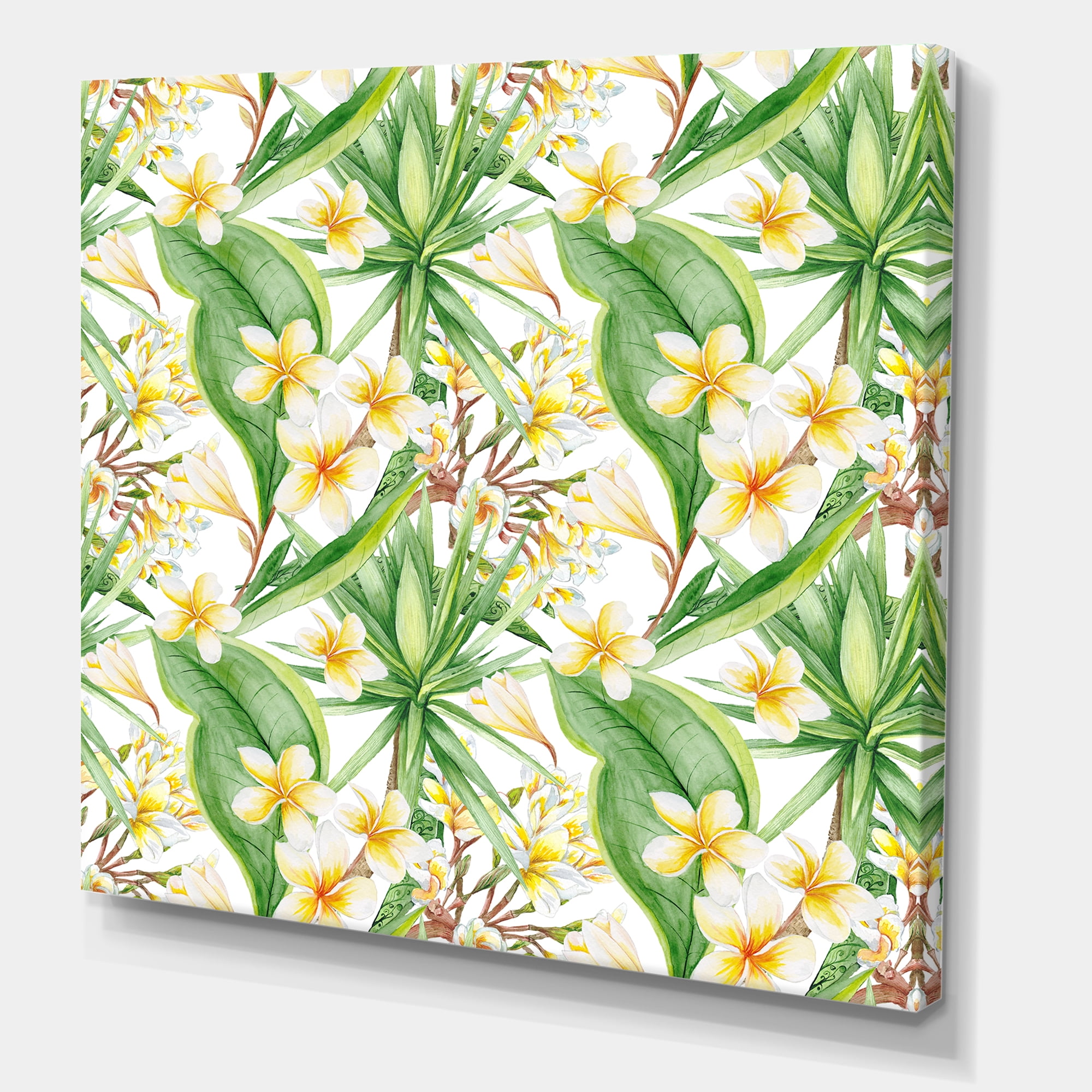 Designart ' Yellow Flowers and Tropical Foliage IX ' Modern Canvas Wall Art Print