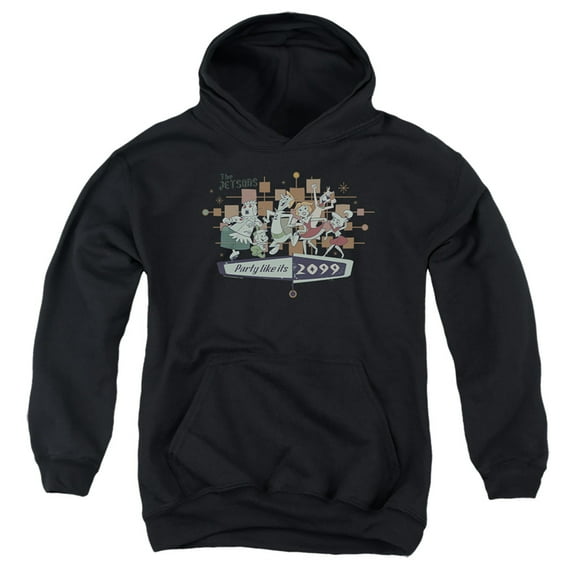 The Jetsons Party Like Its 2099 Kids Pull-Over Hoodie (X-Large) for Youth Boys and Girls, Black