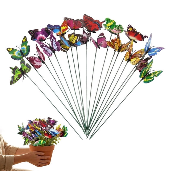 FENGGHAO 50 Pack Colorful Artificial Butterfly Clips 3D Realistic Garden Decor For Patio Hat Deer Horse Yard